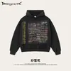 Sudadera con capucha estilo callejero retro americano marca de moda copo de nieve rosa patrón caja suelto estampado desgastado para hombre