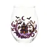 Copa de vino temática de Halloween con patrones de fantasma, gato negro, calavera y calabaza, copa de vidrio decorativa con ambiente festivo