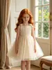 Vestido de bebé niña estilo europeo y americano transfronterizo, vestido de tirantes de tul hasta la rodilla, vestido de princesa para cumpleaños de un año con lazo