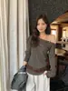 Suéter de Tricô Manga Longa Assimétrico com Botões e Design de Tranças Lemon Green Tea Moda Coreana Outono Novo Estilo Pura Desejo para Mulheres