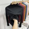 Camisa Base de Malha com Gola Alta Meia-Boca para Mulheres, Nova Blusa Listrada Outono e Inverno 2026, Roupa de Outono, Camada Interna Justa ao Corpo