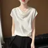 Camiseta de manga corta con cuello de volante estilo francés para mujer, verano 2026, fina, holgada, transpirable, satén sedoso, efecto de caída, adelgazante, estilo maduro y sencillo