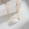 Colar de Pérolas Popular Transfronteiriço em Aço Inoxidável Dourado 18K Estilo Cool Ins Design de Nicho Cadeia Versátil para Suéter Feminino