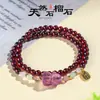 Pulsera de Doble Círculo de Granate Natural para Mujer, Pulsera de Joyería de Cristal Natural de Zorro de Nueve Colas de Amatista, Moderna y de Alta Gama