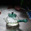 Chaleira de Vidro Borossilicato Alto Chinesa com Listras Alça Lateral Chaleira de Chá Flor de Vidro Bule para Cozinhar no Vapor e Ferver Alça Longa com Filtro Bule