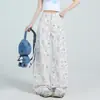 Toma real: Jeans rectos holgados para mujer con estampado de graffiti blanco, nuevos pantalones versátiles de pierna ancha de cintura alta para la primavera-verano 2026