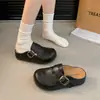 Sapatos Birkenstock de couro impermeáveis que aumentam a altura, bico fechado, sola grossa, chinelos para mulheres, uso externo, 2026, estilo novo e moderno, primavera, meio-chinelos Birkenstock