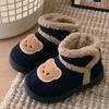Botas de nieve cálidas con forro polar y velcro para niños y niñas de invierno con dibujos animados de algodón y oso.