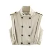 Atacado de fabricante de roupas femininas transfronteiriço 2026 estilo europeu e americano moderno solto de abotoamento duplo com pregas gola alta sem mangas colete trench coat
