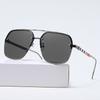 Gafas de Sol Metálicas de Doble Puente de Media Montura Nuevas 2025 para Hombres, para Conducir y Viajar, Gafas de Sol Clásicas Retro con Estampado de Cuadros