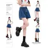 Shorts de mezclilla de cintura alta con ribete de encaje, corte A adelgazante para mujer, nuevos de verano 2026, versátiles, para ir al trabajo, de pierna ancha, hot pants
