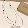 Colar de Pérolas Multicamadas Moda Luxo Leve Pingente de Cristal Preto e Branco Fivela Ot Longa Corrente de Clavícula Corrente de Suéter