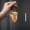 2D plano, plano 2D, 1 filhote fofo de Golden Retriever chaveiro acrílico plano 2D com colar em formato de coração