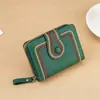 Nuevo y Lindo Monedero Transfronterizo para Mujer, Tarjetero Corto con Cremallera, Tarjetero Simple de PU Estilo Acordeón, Cartera Bordada