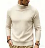 SuéterPara Hombre Otoño/Invierno Nuevo Europeo y Americano Cuello Alto Color Sólido Rayado Corte Ajustado Tejido Suéter Cálido Camisa Base para Hombre