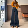 Calças Jeans Versáteis de Cintura Alta, Simples e Confortáveis, que Modelam a Barriga e Cobrem os Quadris, Elásticas, que Valorizam o Corpo, Aumentam a Altura, Emagrecem, Caimento Fluido, Comprimento até o Chão para Mulheres