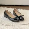 Zapatos de Mujer Mary Jane tipo Ballet para Viajar, Punta Redonda, Tacón Alto, Tacón Grueso Francés, Boca Baja, Lazo, Versátil