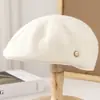 Gorra Octogonal de Lana Japonesa de Color Sólido, Versátil para Otoño e Invierno, con Circunferencia de Cabeza Grande, Estilo Cloud Newsboy