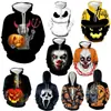 Nuevo Suéter Casual con Capucha 3D Estampado Digital de Halloween Europeo y Americano 2024 para Hombre, Holgado, Sudadera con Capucha para Pareja
