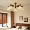Lustre de sala de estar em madeira de nogueira, estilo francês de meados do século, latão de luxo leve, concha vintage, luminária de quarto e sala de jantar