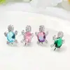 Estilo Caliente Europeo y Americano Juego de Tres Piezas de Piedras de Colores Accesorios de Joyería de Simulación Piedra Colorida Collar de Tortuga Pequeña Anillo Pendientes Mujeres Venta al por Mayor