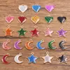 Polvo de Cebolleta DIY Joyería de Aleación Accesorios Pequeños Dorado KC Esmalte Goteo de Aceite Encanto Corazón de Amor Estrella de Cinco Puntas Luna Colgante con Brillo
