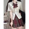 Uniforme Jk Genuino Original Deseo Puro Camisa de Cintura Camisa Blanca de Manga Corta Estilo Universitario Slim Falda Jk Roja Grande