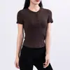 Camisa Henley Estilo Llulu Camiseta de Manga Corta para Primavera y Verano Camiseta de Punto Adelgazante para la Cintura Ropa Deportiva para Yoga Top para Mujer