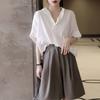 Camisa de verano para mujer, elegante, combinable, francesa, de manga corta, con diseño de nicho, que cubre el vientre, antiedad y antisalpicaduras.
