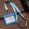 Ventas Directas de Fábrica Transfronterizas Porta Tarjetas de Dos Capas de Piel de Vaca Genuina Correa con Hebilla Telescópica Porta Insignia de Cuero para Trabajo de Enfermera de Cuello Blanco