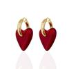 Aretes Colgantes de Corazón Rojo Retro Europeo y Americano Collar Aretes de Aro Grande Vintage de Alta Gama Cadena Larga para Suéter
