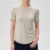 Camiseta feminina esportiva de manga curta Lenzing Tencel, modelagem solta, para corrida, treino de Pilates, fitness, top de yoga modelador