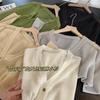 Cárdigan de punto de lino Tencel transpirable y fresco, camisa de manga larga hueca con protección solar para mujer, fino de verano K0517F