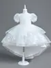 Vestido de niña, vestido de princesa, vestido de malla con tutú, mangas abullonadas de lentejuelas blancas, vestido de actuación de cumpleaños para niños