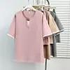 2026 Conjunto de Dos Piezas para Mujer Tallas Grandes Verano Nuevo Estilo Top de Manga Corta con Bloques de Color y Almohadilla en el Pecho y Shorts 9862