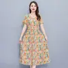 Nuevo Vestido de Verano 2025 Tallas Grandes de Algodón y Seda para Mujer, de Alta Gama, Holgado, Casual, Adelgazante, Floral, Largo