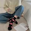 Calcetines de casa de terciopelo de imitación de visón engrosados de otoño e invierno, con estampado de conejo de dibujos animados, calcetines de tubo suaves y pegajosos, color cereza, para mujer