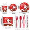 Suministros para Fiesta Navideña Transfronteriza Fiesta Familiar Papel de Plato de Santa Claus Vaso de Papel Cuchillo de Servilleta Juego de Vajilla Decoración