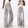 Jeans Rectos Negros y Grises 2026 Nuevo Otoño para Mujer Tallas Grandes Forma de Pera Adelgazantes para Piernas Alargadores Pantalones de Pierna Ancha