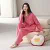 Pijama Feminina 2026 Primavera Novo Estilo Algodão Puro Manga Longa Calça Comprida Solta Lapela Pode Ser Usada Fora Conjunto Roupa de Dormir Atacado
