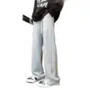 Marca de moda americana Pantalones deportivos casuales de peso pesado para hombre Otoño Pierna recta Deportivos Largos High Street Versátiles Cordón Gris Pantalones de pierna ancha