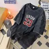 Camiseta Informal Holgada de Verano para Hombre, Estilo Americano Moderno, Manga Corta, Seda de Leche, Lavada con Efecto Vintage, Estampado Digital, Transfronteriza