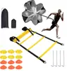 Set de escalera de agilidad, escalera de cuerda para entrenamiento de ritmo, escalera de saltos, discos marcadores, paracaídas de resistencia, cuerda para saltar, estacas para el suelo, equipo de entrenamiento de fútbol