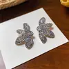 Pendientes de Botón con Flor de Pedrería Transfronterizos Europeos y Americanos de Nicho Moda de Alta Gama Personalidad Pendientes Lujo Ligero Simple Temperamento Joyería para Orejas Mujeres