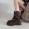 Fivela de Cinto de Nicho Botas de Equitação Plissadas Emagrecedoras para Mulheres Moda Outono e Inverno 2025 Estilo Britânico Botas de Moda Meia-Panturrilha Melard