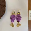 Pendientes de Borlas Hechos a Mano de Diseño Único para Mujer, Colgantes de Oreja con Forma de Pez Retro Estilo Europeo y Americano, Accesorios de Moda Exagerados de Lujo Ligero