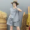 2025 Lino Estilo Casual Temperamento Boscoso Moda para Viajes Conjunto Color Sólido Top Shorts Estilo Athflow Elegante