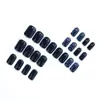 Uñas postizas cortas de moda con estampado de leopardo azul oscuro transfronterizas, parches de uñas postizas de comercio exterior con un toque de alta gama
