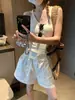 Shorts Cargo Casuales de Pierna Ancha, Ajustados, de Cintura Alta Elástica, Estilo Retro Americano, con Doble Bolsillo, Tendencia Mq1351