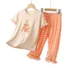 Pijama Nuevo para Niñas 2025, Verano Cartoon Clase A Ropa de Casa, Conjunto de Manga Corta, Traje Delgado de Aire Acondicionado para Niños, Transpirable